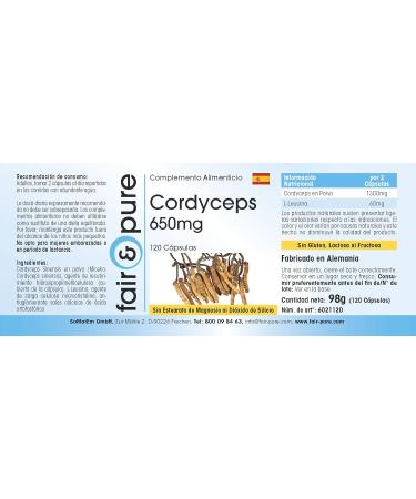 Fair & Pure - Cordyceps 650mg (Cordyceps sinensis) - natural mushroom powder - vegan - 120 capsules - Buy Online on GoSupps.com
