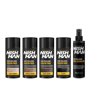 Nishman Hair Building Keratin Fiber & Locking Mist Spray Set Light Brown - Buy Online on GoSupps.com