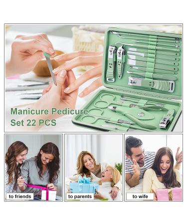 22pcs Professional Stainless Steel Manicure Set for Women and Men - Green Pedicure Care Kit for Travel - Buy Online on GoSupps.com