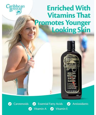 Caribbean Breeze Golden Carrot Tanning Accelerator Lotion | Natural Sun Tan Enhancer with Pomegranate & Aloe | Moisturizing & Anti-Aging | 8.5 oz - Buy Online on GoSupps.com