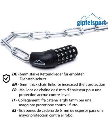 Gipfelsport Bicycle Lock - Secure Chain Lock with Combination for Kids & Adults - Black | International Shipping Available - Buy Online on GoSupps.com