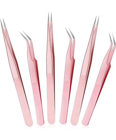 6 Pieces Eyelash Extension Tweezers, Straight and Curved Tip Stainless Steel Tweezers Nippers Volume Lash Tweezers for Eyelash Extensions False Lash Application Tools (Rose Gold) - Buy Online on GoSupps.com