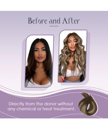 FSHINE Injected Tape Extensions - Balayage Dark Brown & Caramel Blonde - Virgin Real Hair - 10 Pieces 25g 45cm #4/27/4 - Premium Hair Tapes - Buy Online on GoSupps.com