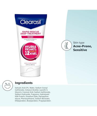 Clearasil Rapid Rescue Deep Treatment Acne Face Wash Maximum Strenght with 2% Salicylic Acid Acne Medication Acne Facial Cleanser 6.78 fl oz (Pack of 3) - Buy Online on GoSupps.com