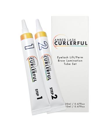 Amber Lash Curlerful Eyelash Lift and Brow Lamination Tube Set For Professional Lash Perm and Brow Perm Step 1 & Step 2 20 ml / 0.67 floz each Cream