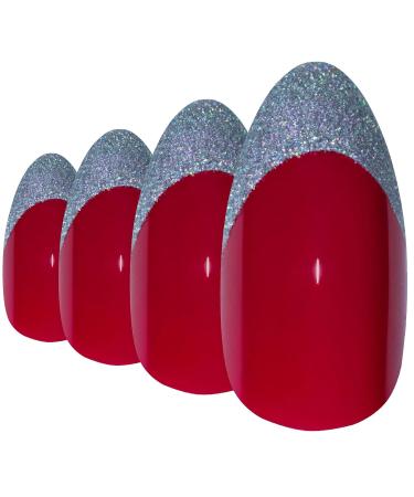Shop Red Silver Stiletto Almond False Nails - 24 Bling Art Artificial Nails with Glue for Perfect Manicure | International Shipping Available - Buy Online on GoSupps.com