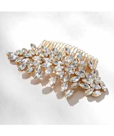 SWEETV Rhinestone Wedding Hair Comb Clip | Bridal Hair Accessories in Gold - Buy Online on GoSupps.com