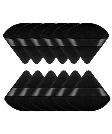 WLLHYF 12 Pieces Triangle Powder Puff Face Makeup Sponge with Strap Soft Velour Powders Puffs for Mineral Powder Cosmetic Loose Powder Body Powder Wet Dry Foundation Beauty Tool Black-12pcs