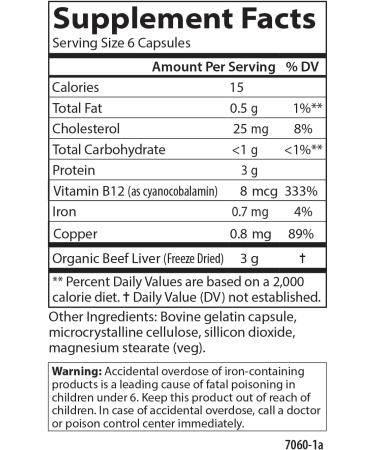 Carlson Grass-Fed Beef Liver with Iron & Copper Supports Blood Health & Energy Red Blood Cell Production 60 Capsules - Buy Online on GoSupps.com