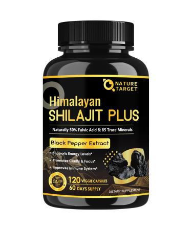 NATURE TARGET Shilajit | Shilajit for Men & Women | Fulvic Acid & Trace Minerals | 500mg Maximum Potency Better Than Shilajit Resin | 120 Capsules 120 Count (Pack of 1)