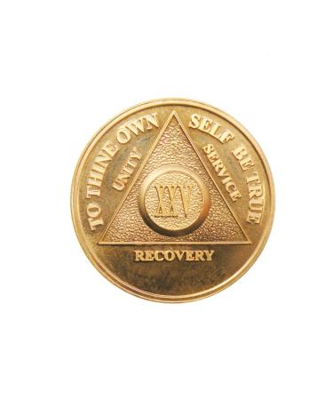 25 Year 24K Gold Plated AA (Alcoholics Anonymous) - Sober / Sobriety / Birthday / Anniversary / Recovery / Medallion / Coin / Chip