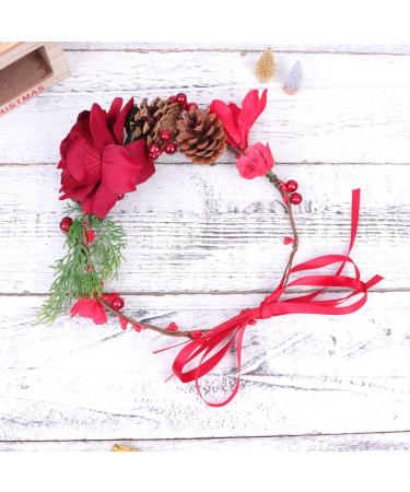 Beaupretty Christmas Hair Wreath Headdress - Natural Berries Rose Flowers & Leaves | Adjustable Band for Women - Buy Online on GoSupps.com