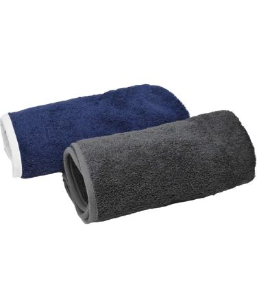 Homelevel 2x Terry Hair Turban with Button - 100% Cotton Quick Drying Hair Towels - Dark Blue & Light Gray - Perfect for Easy Hair Drying - Buy Online on GoSupps.com