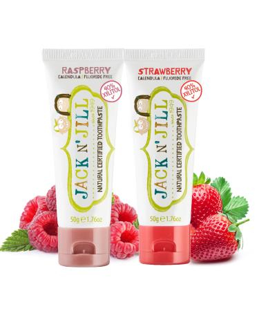 Jack N' Jill Kids Natural Toothpaste Fluoride Free Toothpaste Helps Soothe Gums and Fight Tooth Decay Toothpaste for Baby Toddler and Children 6 Months Plus Raspberry and Strawberry Bundle 2 x 50g Raspberry and Strawberry 50 g (Pack of 2)