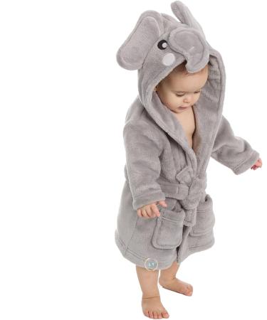 Bamu Baby Town Unisex Bathrobe for Boys & Girls - Soft Plush Fleece with Hood | Sizes 6-24 Months & 2-6 Years | Elephant Gray - Buy Online on GoSupps.com