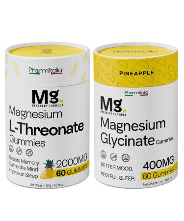 Magnesium Gummies Bundle L-Threonate & Glycinate for Brain Sleep & Muscle High Absorption Calm Support Memory Focus & Relaxation Pineapple Flavor 2 Pack (120 Count)