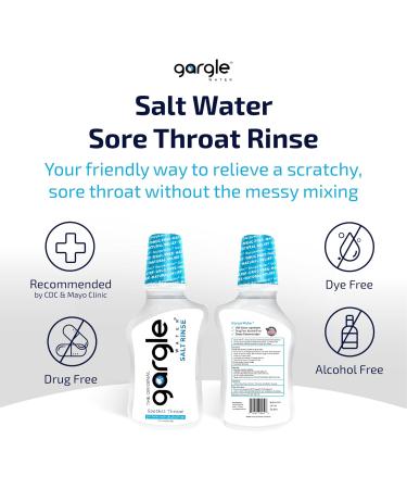 Natural Saline Gargle Water Mouthwash 12 fl oz - Soothes Dry Sore Throat - pH-Balanced Salt Rinse - Alcohol-Free & Dye-Free - (2pk) - Buy Online on GoSupps.com