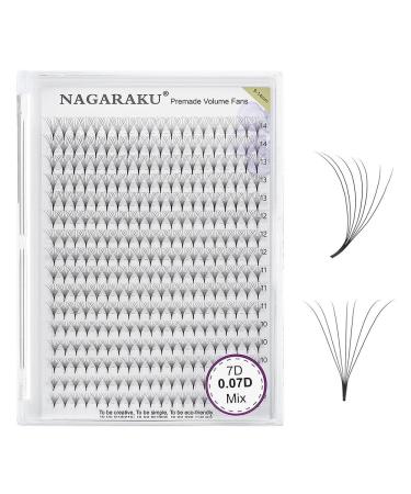 Nagaraku Volume eyelash extension prefabricated compartments 320pcs 7d 0.07mm thickness C curl 9-14mm narrow stem light tight premade fans eyelash extensions artificial eyelashes 16 rows 9-14mm mix 7d-07-c curl