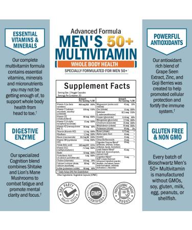 BioSchwartz Advanced 50+ Men's Multivitamin - 60 Veggie Capsules for Optimal Health - Buy Online on GoSupps.com
