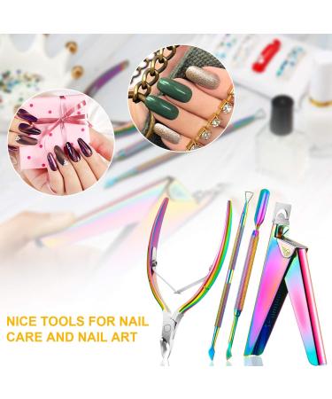 Rainbow Color Acrylic Nail Clipper Set for Salon & Home Manicure | Stainless Steel Trimmer & Pusher for False Nail Tips - Buy Online on GoSupps.com