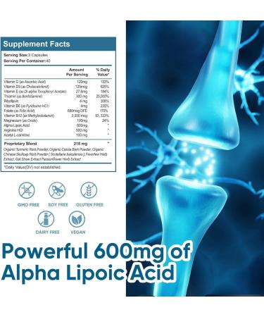 Nerve Savior for Neuropathy 120 Capsules with 600mg Alpha Lipoic Acid Benfotiamine & B12 for Discomfort in Feet Hands Legs Back & Neck - Buy Online on GoSupps.com
