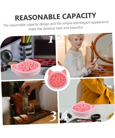 Buy 2-in-1 Makeup Brush Storage Box & Cleaner Mat - Cute Pink Silicone 11x11cm | Perfect for Sponge & Brush Care - Buy Online on GoSupps.com