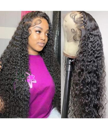 Lace Front Wigs Human Hair Water Wave 28inch Wet and Wavy HD Lace Front Human Hair Water Wave Lace Wig 13x4 Transparent Lace Frontal Wigs Pre Plucked with Baby Hair 180% Density Glueless Curly Wigs 28 Inch