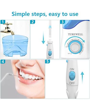 Turewell Water Dental Flosser - 8 Jet Tips, 10 Pressure Levels, 600ML Tank - White - Buy Online on GoSupps.com