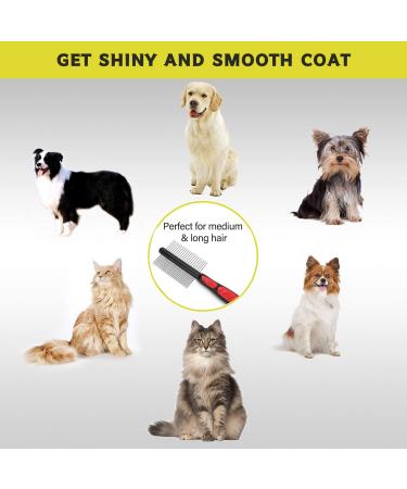 Double Sided Stainless Steel Dog Grooming Comb | Removes Tangles, Knots, Matted Hair | Round Wide Dense Teeth | Ideal for Small & Large Dogs, Cats - Buy Online on GoSupps.com