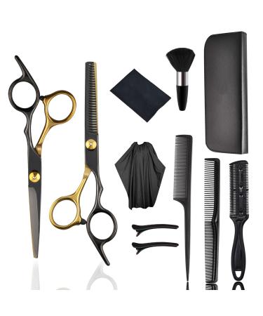 AUSYIWI 11 Piece Hairdressing Scissors Set Hair Scissors Set Hairdressing Accessories Scissors Made of Stainless Steel a Hair Cape a Comb and Clips Suitable for Home Hair Cuts for Men Women and