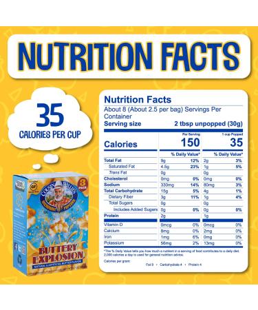 Cousin Willie's Buttery Explosion Microwave Popcorn Bags (4 Boxes, 12 Bags) - Gourmet Snack, Whole Grain, Gluten Free, Low Calorie - Made in USA, Non-GMO - Buy Online on GoSupps.com