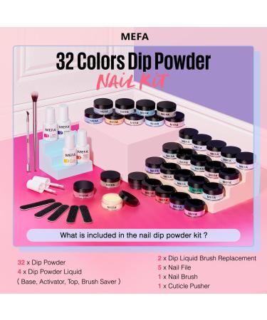 MEFA Dip Powder Nail Kit - 32 Color Dipping Powder Set for French Nail Art - Base Top Coat & Activator - Perfect for All Seasons - International Shipping Available - Buy Online on GoSupps.com