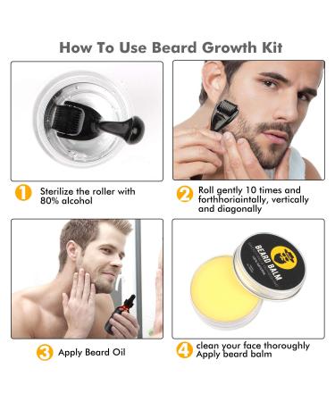 Beard Growth Kit - Derma Roller, Serum Oil, Balm & Comb Set for Stimulating Hair Growth - Perfect Gifts for Men - Buy Online on GoSupps.com