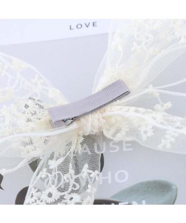 Xmsrn Vintage Large Bow Lace Hair Clip Barrette Bow White Lace Hair Barrette French Bow Mesh Head Clip Barrette Hair Accessories for Women and Girls (White) - Buy Online on GoSupps.com
