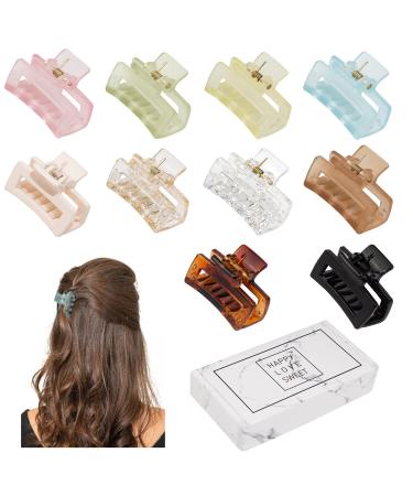 Small Claw Hair Clips for Women Girls, Tiny Hair Claw Clips for Thin/Medium Thick Hair, 1.5 Inch Mini Hair Jaw Clips Matte Rectangle Nonslip Clip with Gift Box (Matte+shiny color series)