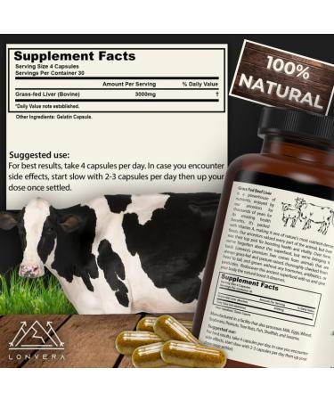 Grass Fed Beef Liver Capsules | Freeze-Dried Desiccated Liver Supplement | 3000 mg 120 Count - 30 Servings for Optimal Health - Buy Online on GoSupps.com