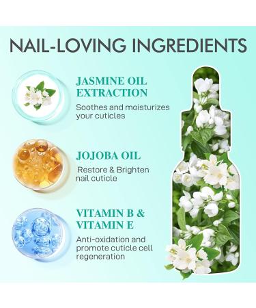 Organic Cuticle Nail Oil 15ml with Vitamin B&E, Jasmine Scent - Moisturizing Treatment for Damaged, Dry Nails | Nail Care Repair & Growth | Convenient Dropper Design - Buy Online on GoSupps.com