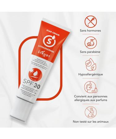 Staudt Premium Scar Cream with SPF30 - Silicone Gel for Surgical & Old Scars - Moisturizing Formula with Honey and Jojoba - Repair of the Skin Barrier - UV Protection - 40ml - Buy Online on GoSupps.com