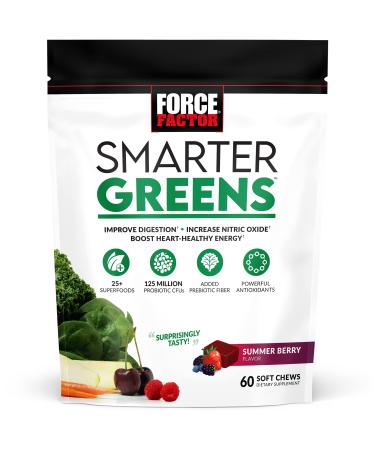 Smarter Greens Superfood Chews, Greens and Superfoods with Probiotics, Antioxidants, and Fiber, Greens Supplement to Support Digestion, Nitric Oxide, and Energy, Force Factor, 60 Soft Chews Soft Chews 60 Count (Pack of 1)