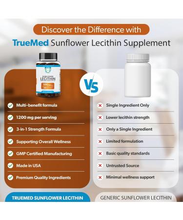 TRUEMED Organic Sunflower Lecithin 1200mg Soy-Free Lecithin Supplement for Brain Heart Nerve & Liver Support Cognitive Health Non-GMO 100 Softgels (Made in USA) - Buy Online on GoSupps.com