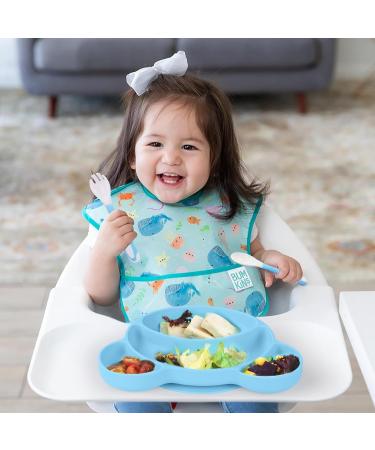 Vicloon Baby Suction Plate - Non-Slip Silicone Divided Placemat with Fork & Spoon | Self Feeding Training | Dishwasher & Microwave Safe - Blue - Buy Online on GoSupps.com