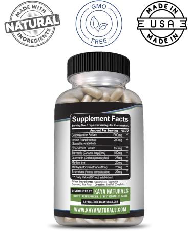 Kaya Naturals Flex Aid - Mobility Support Supplement for Men and Women - Turmeric Capsules with Glucosamine Sulfate Boswellia Serrata and MSM - for Knee Support and Mobility Health - 180 Count 180 Count (Pack of 1) - Buy Online on GoSupps.com