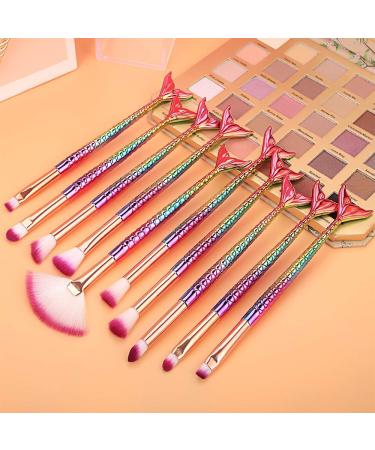 10-Piece Mermaid Makeup Brush Set - Colorful Fish Tail Eyeshadow Eyeliner & Concealer Brushes - International Shipping - Buy Online on GoSupps.com