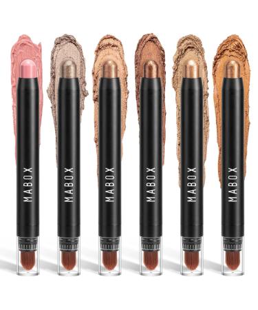 6 Colors Glitter Eyeshadow Stick Colorful Set Waterproof Eye Shadow Pencil Eye shadow Stick Pen Makeup Set Waterproof & Long Lasting Starter Eyeshadow Stick Sets