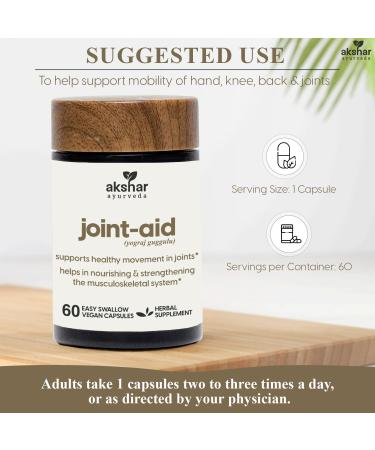 Akshar Ayurveda Joint Aid - Vegan Herbal Joint Support Supplement for Knee Back & Hands Mobility Relief - 60 Capsules - Buy Online on GoSupps.com