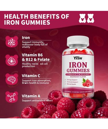 Iron Gummies for Women & Men Vegan Iron Supplement Gummies with Vitamin C A B-Complex Folate Zinc- for Immune Health & Energy Support Raspberry Flavor 120 Count 120 Count (Pack of 1) - Buy Online on GoSupps.com