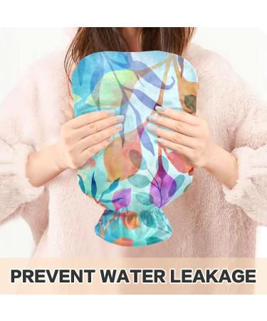 NAANLE 1L Heat Bottle with Cover - Flower Pattern Watercolor Leaves | Hot Water Bottle for Pain Relief Back & Feet | Heat and Cold Therapy - Buy Online on GoSupps.com
