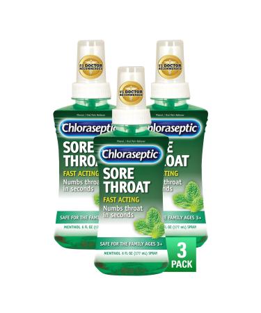 Chloraseptic Sore Throat Spray, Menthol, 6 fl oz, 3 Bottles Sugar Free Menthol 6 Fl Oz (Pack of 3)