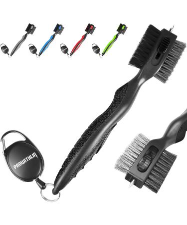 Golf Club Brush & Groove Cleaner 2-in-1 | Retractable Zip-line & Sharp Pick | Metal Buckle | Nylon & Wire Bristles | Black Upgraded - Buy Online on GoSupps.com