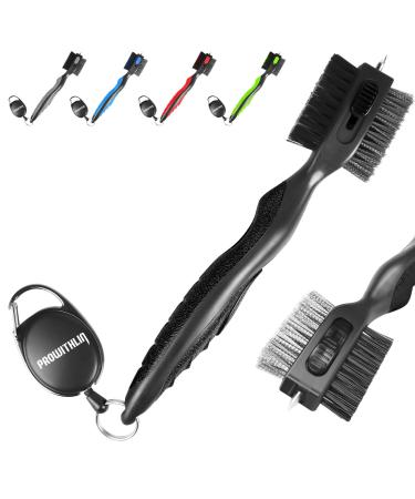 Golf Club Brush and Golf Club Groove Cleaner 2 in 1, 2ft Retractable Zip-line Metal Buckle and Retractable Sharp Pick, Multifunctional Brush Head with Nylon and Wire Bristles Black Upgraded